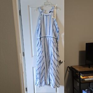 Lane Bryant Blue and White Striped Halter Jumpsuit Dress